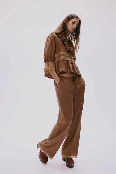 Pantalon avec cordon de serrage et dentelle