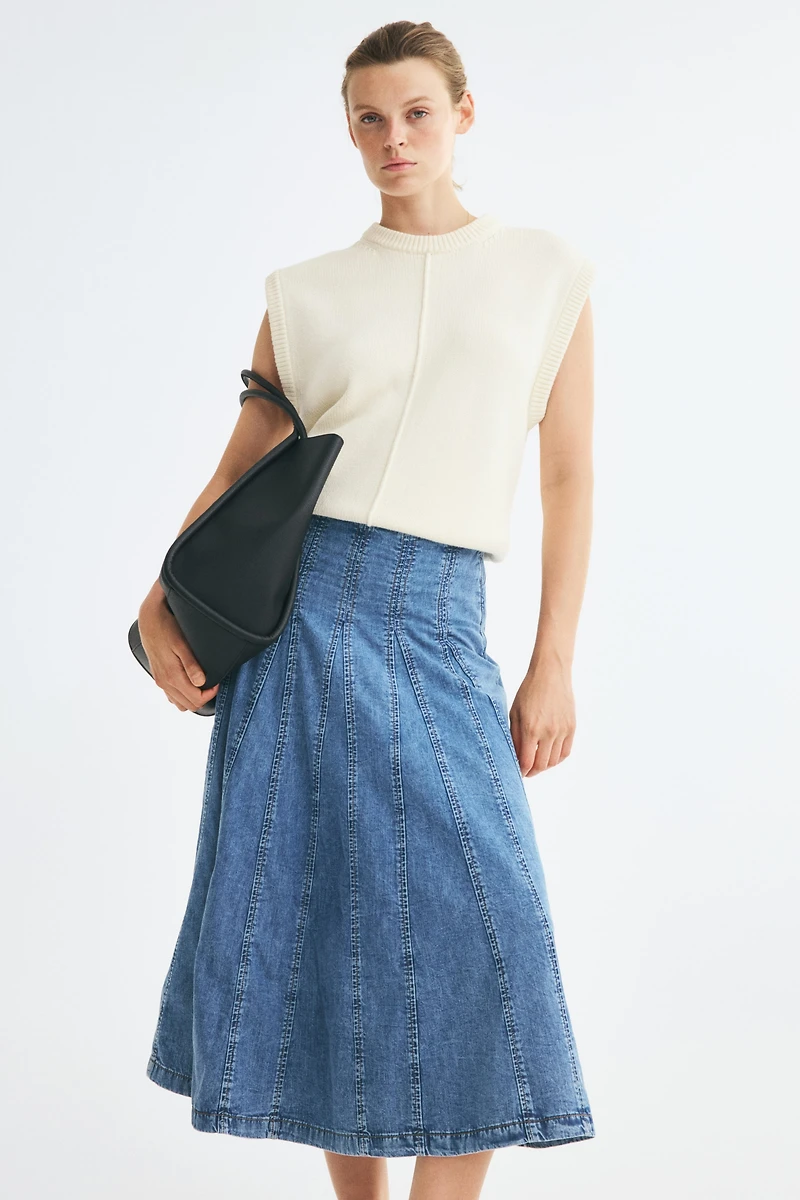 Pleated Denim Skirt