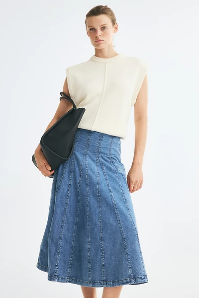 Pleated Denim Skirt