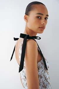 Flared Dress with Tie Shoulder Straps
