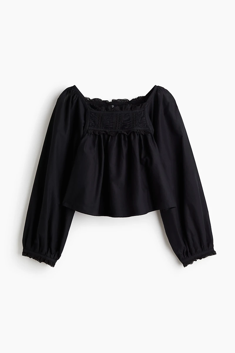Lace-Trimmed Cotton Blouse
