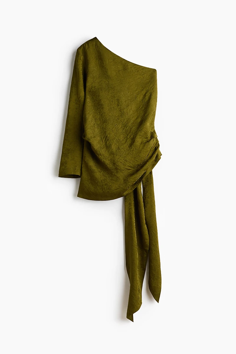 Jacquard-Weave One-Shoulder Blouse