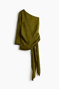 Jacquard-Weave One-Shoulder Blouse