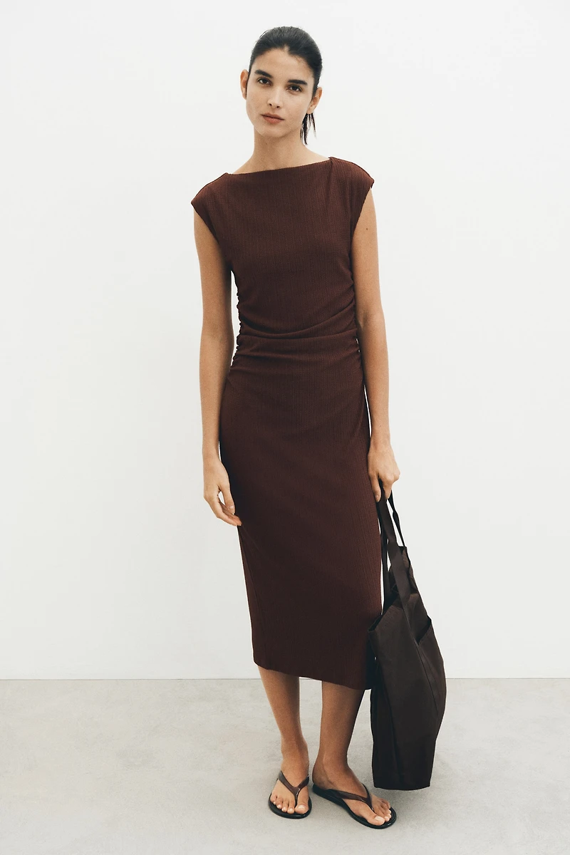 Cap-Sleeved Crinkled Dress
