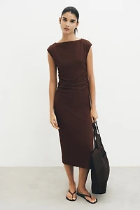 Cap-Sleeved Crinkled Dress