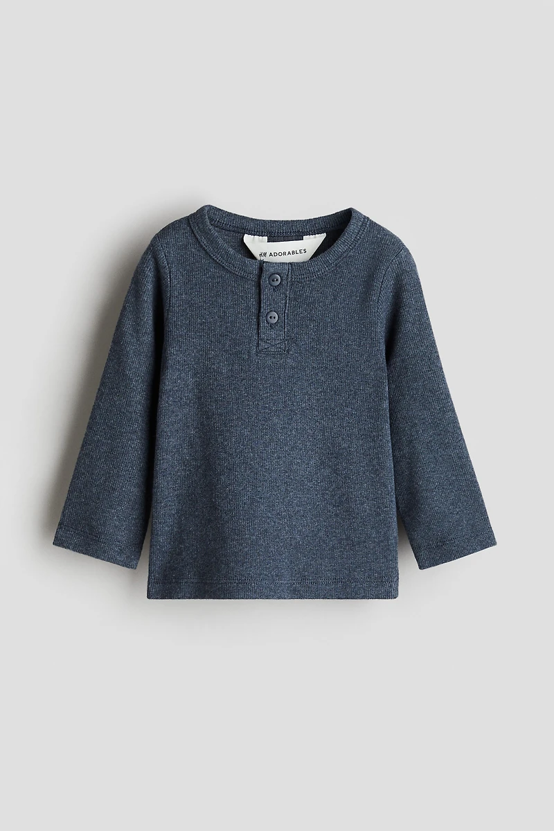 Ribbed Cotton Henley Shirt