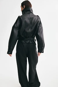Belt-Detail Biker Jacket