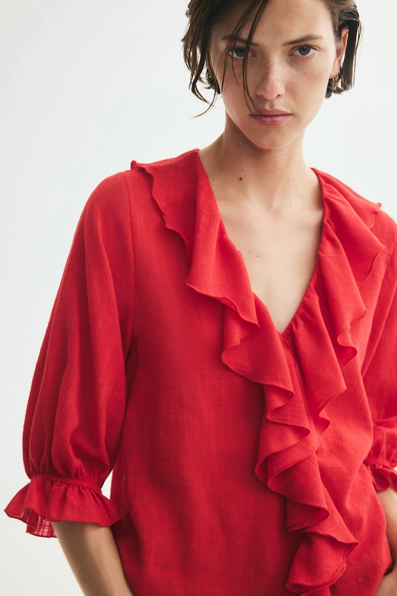 Flounced Cotton-Blend Blouse