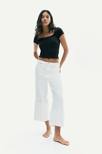 Picot-Trimmed Ribbed T-Shirt
