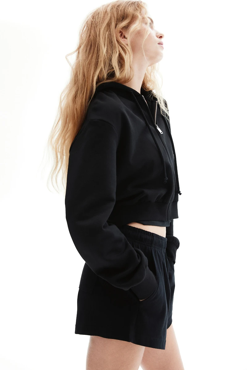 Short Hooded Sweatshirt Jacket