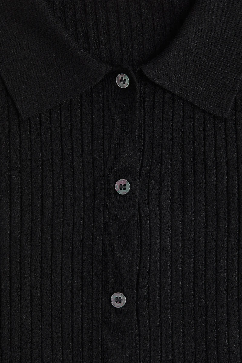 Rib-Knit Cardigan with Collar