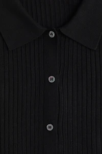Rib-Knit Cardigan with Collar