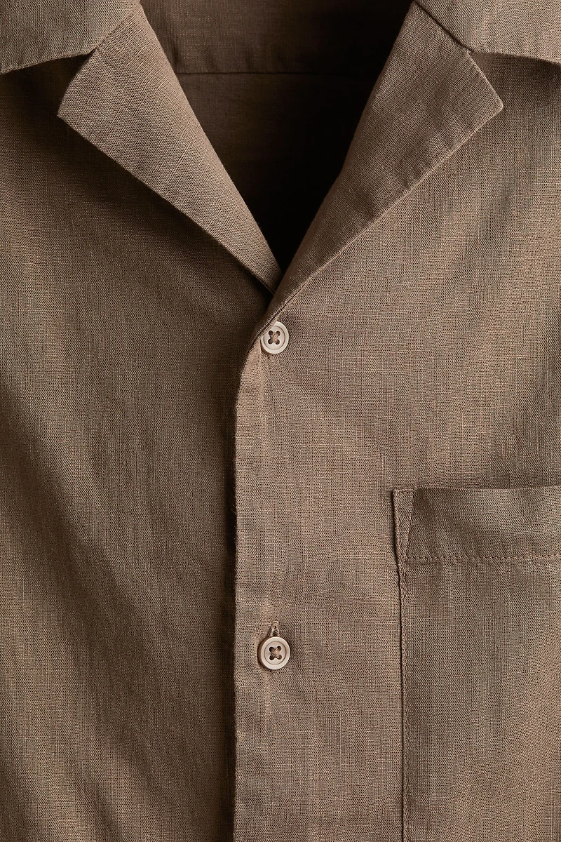 Regular-Fit Short-Sleeved Linen-Blend Shirt
