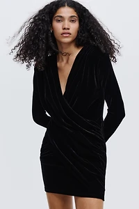 Draped Velour Mini Dress