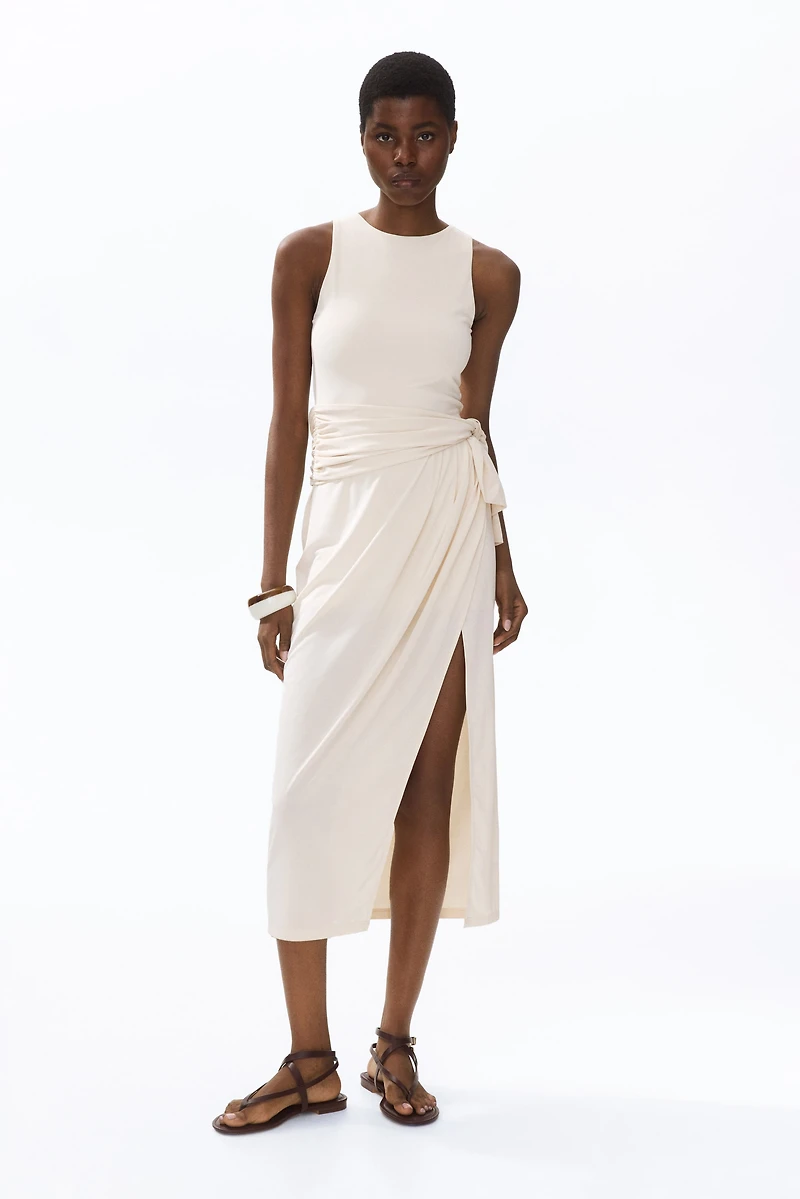 Draped-Panel Jersey Dress
