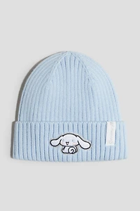 Rib-Knit Beanie with Motif