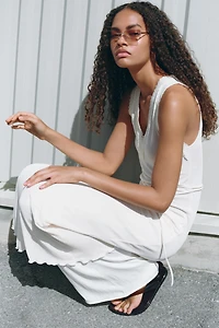 Lace-Trimmed Tie-Belt Dress