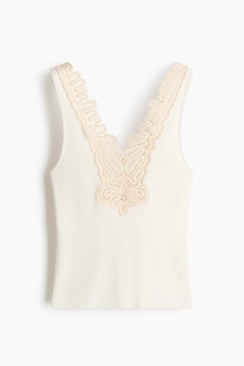 Lace-Trimmed Fine-Knit Top