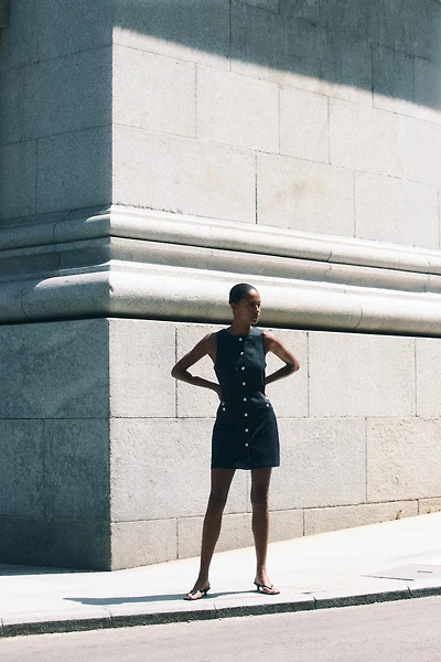 Button-Front Twill Dress