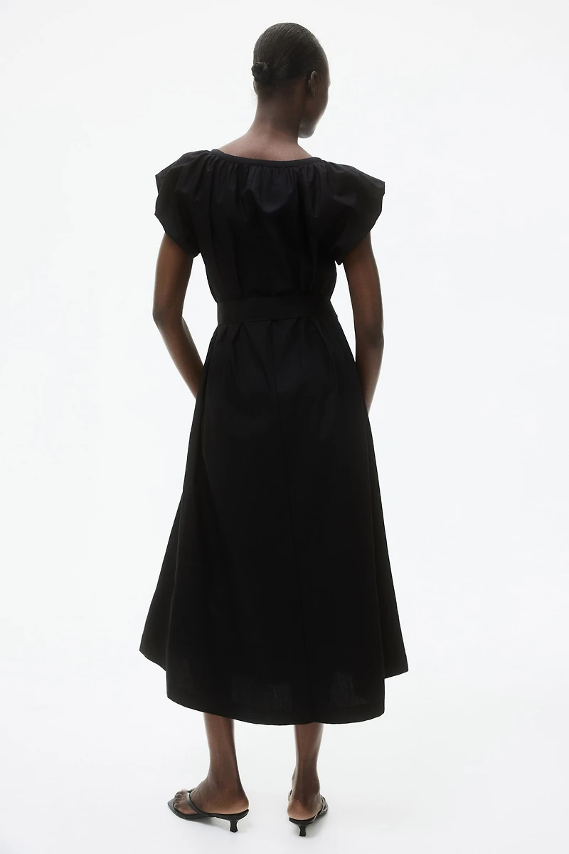 Puff-Sleeved Poplin Dress
