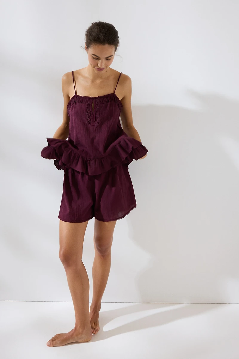 Lace-Trimmed Cotton Pajamas