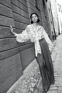 Patterned Tie-Neck Blouse