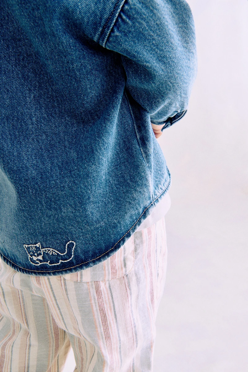 Embroidered-Detail Denim Overshirt