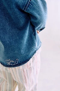 Embroidered-Detail Denim Overshirt