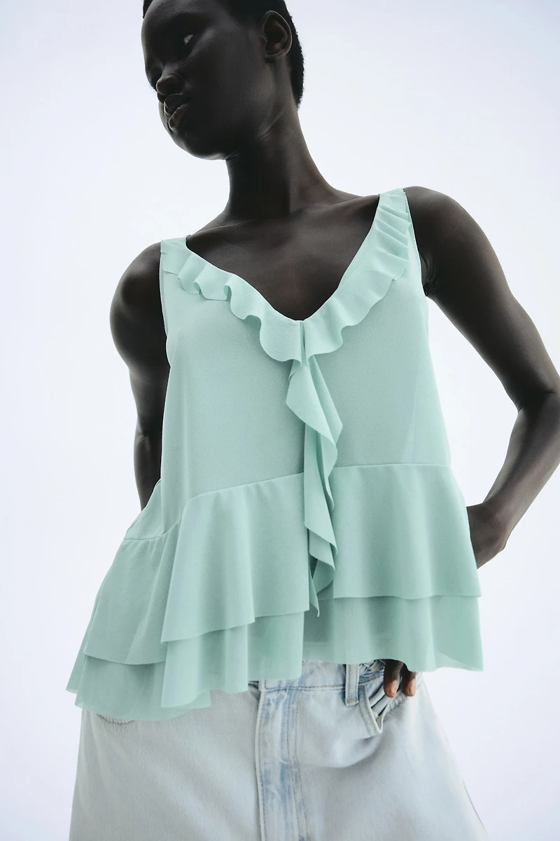 Flounced Sleeveless Top
