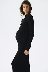 MAMA Rib-Knit Mock Turtleneck Dress