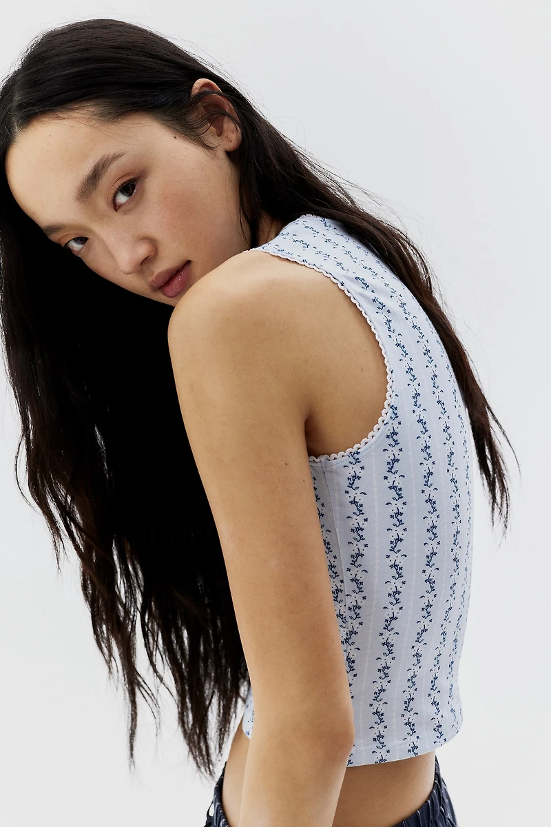 Picot-Trimmed Sleeveless Top