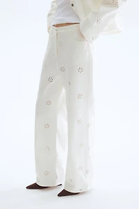 Eyelet-Embroidered Twill Pants
