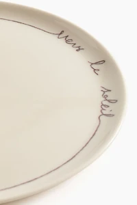 Stoneware Dinner Plate with Text Motif