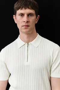 Slim-Fit Rib-Knit Polo Shirt