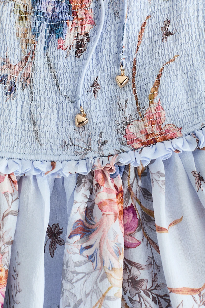 Ruffle-Trimmed Smocked-Bodice Dress