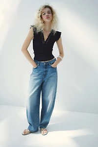 Lace-Trimmed Smocked Top