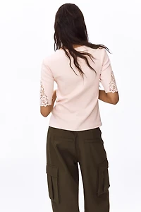 Ribbed Lace-Inset Top