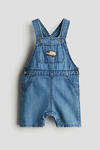 Denim Overall Shorts with Embroidered Details