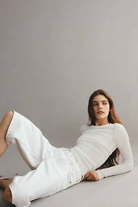 High-Waist Knee-Length Denim Shorts