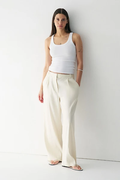 Wide-Leg Linen-Blend Dress Pants