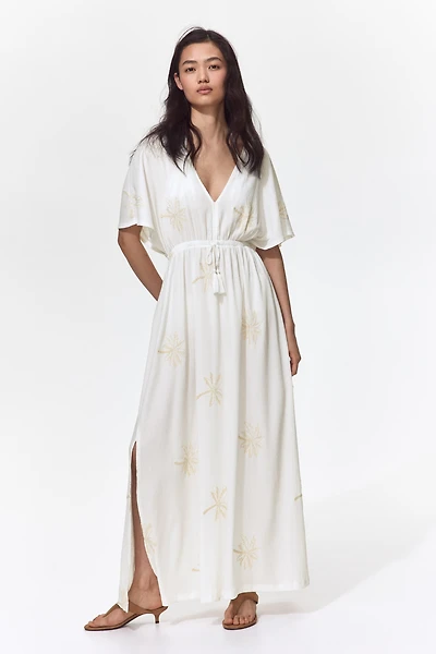 Embroidered Drawstring Dress