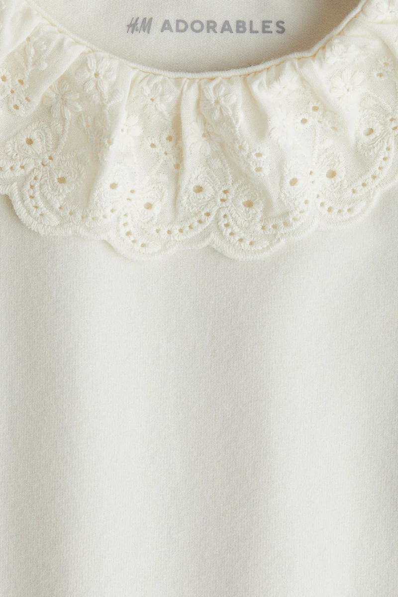Cotton Bodysuit with Eyelet-Embroidered Collar