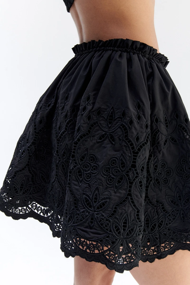 Eyelet-Embroidered Drawstring Skirt