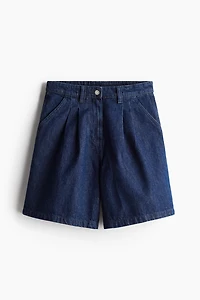 Pleated Denim Shorts