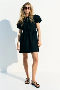 Tie-Front Poplin Dress