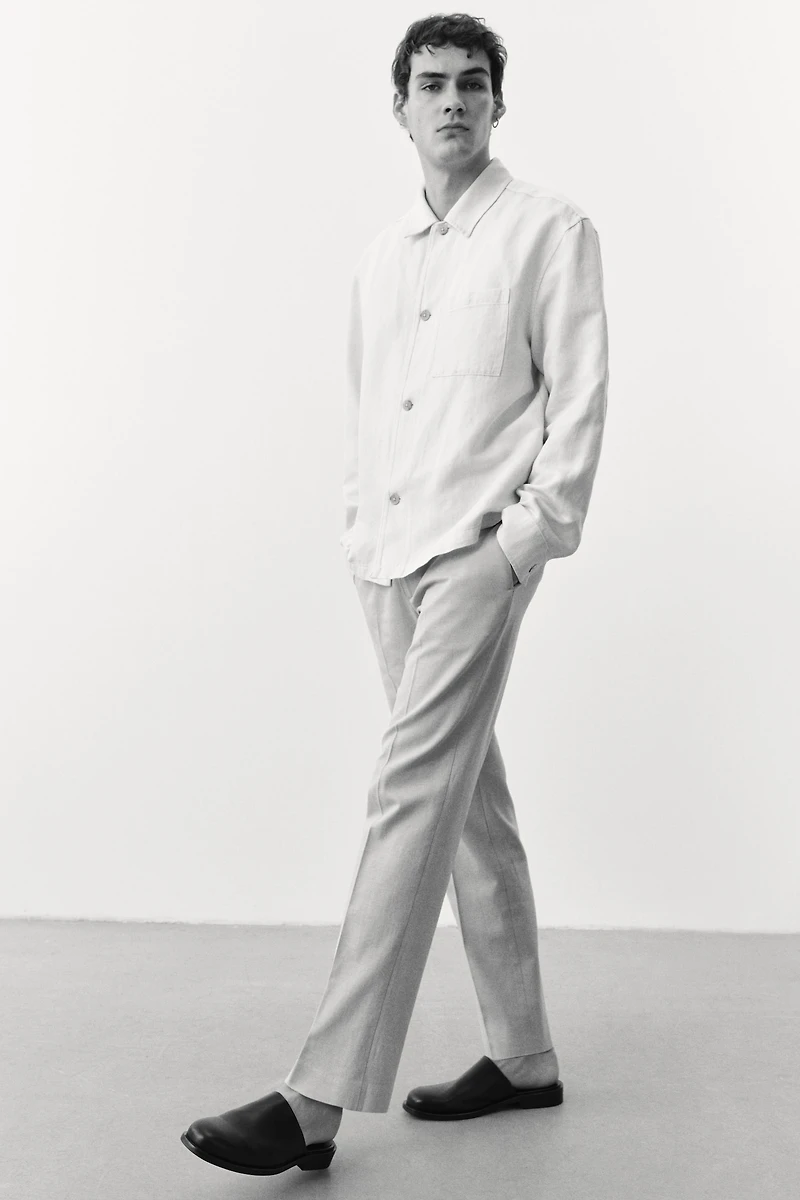 Pantalon de costume classique en lin mélangé