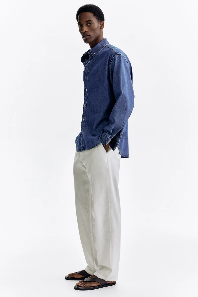 Regular-Fit Linen-Blend Pants