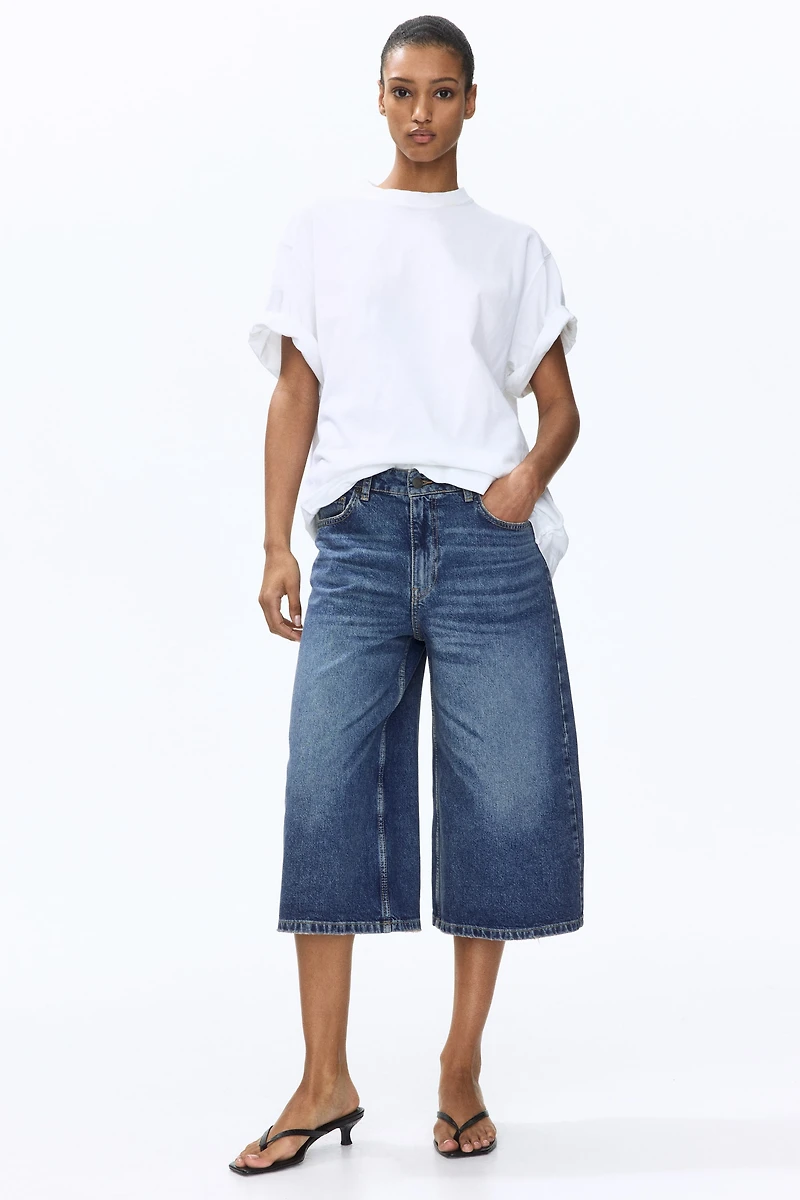 Wide-Leg Regular-Waist Culotte Jeans