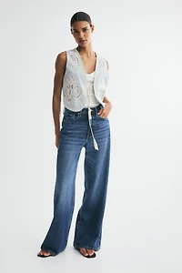 Linen-Blend Vest with Eyelet Embroidery