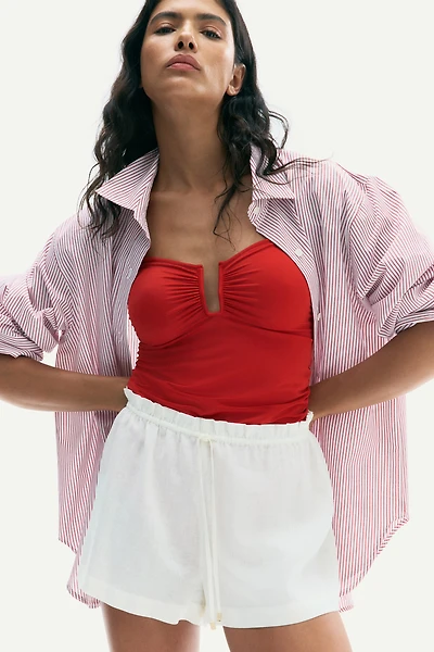 Linen-Blend Drawstring Shorts